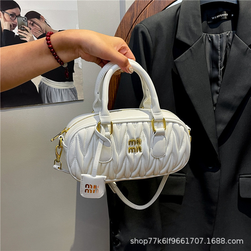 跨境bags2025新款MIU皱褶手提单肩包保龄球女包时尚斜挎枕头包包|undefined
