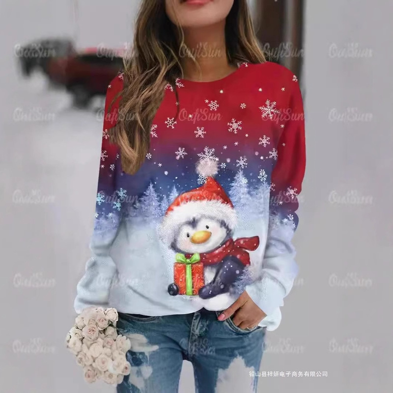 Women's T-shirt Harajuku Christmas clothes crew neck long sleeve casual top fashion street clothing pod custom