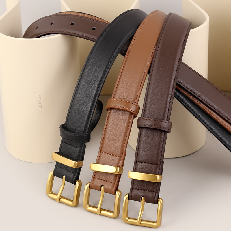高級感皮帶女士2023新款頭層牛皮百搭腰帶裝飾配牛仔褲帶工廠