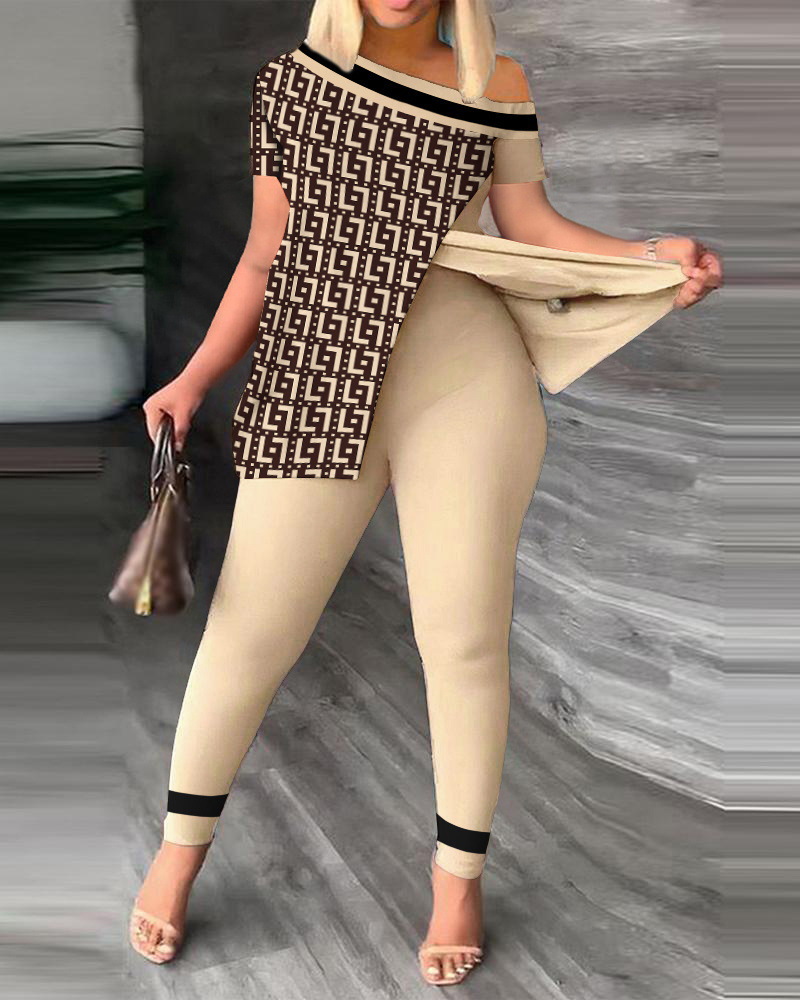2024 Autumn European And American Cross-Border Women's Asymmetrical Neck Long Pants Two-Piece Set_ecoleips.com