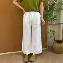 2026夏季新款宽高腰亚麻阔腿裤女松显瘦休闲裤白色直筒裤春夏薄款