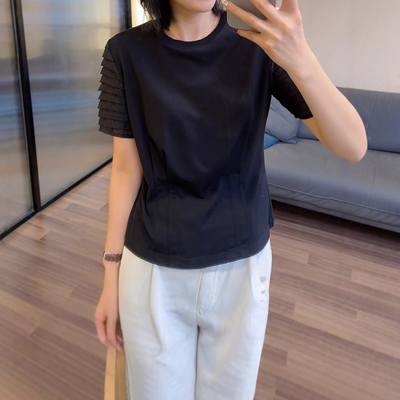 高级感白色堆堆袖T恤女新款时尚潮流百搭小个子收腰显瘦休闲短袖|undefined