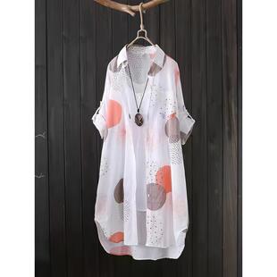 I 5316 Sun Print Loose Shirt ӡ�������r�� ���R�d�羳�W����