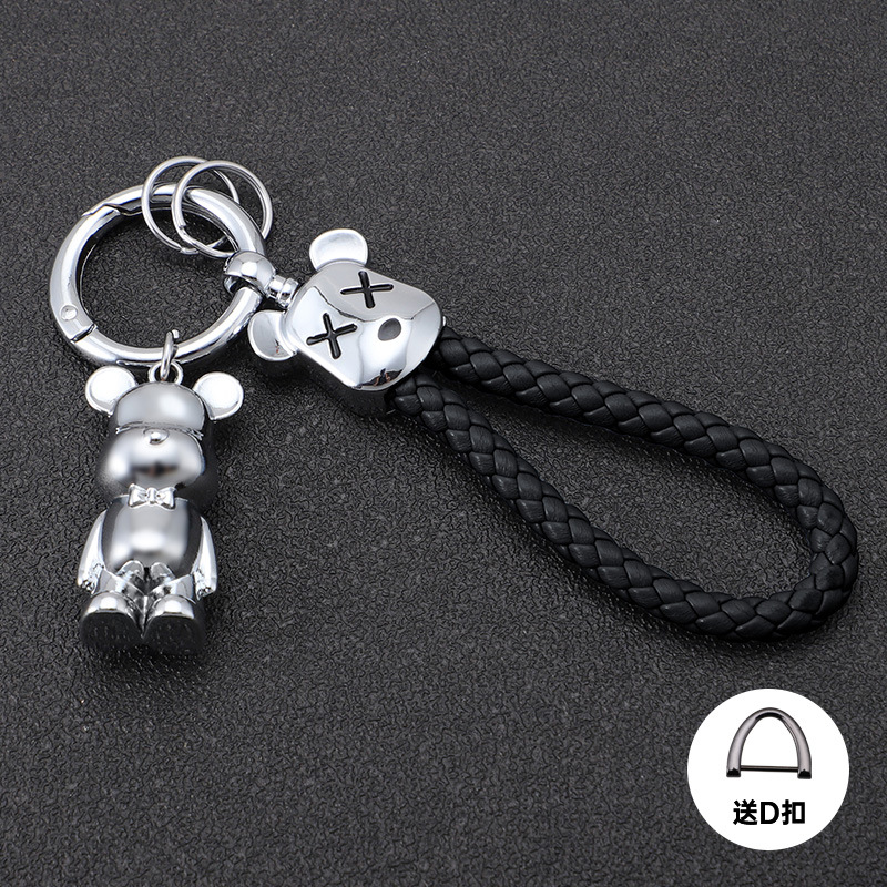 Oso violento transfronterizo llavero de coche oso de metal muñeca de alta gama llavero cuerda anti-pérdida, duradero, resistente a los arañazos