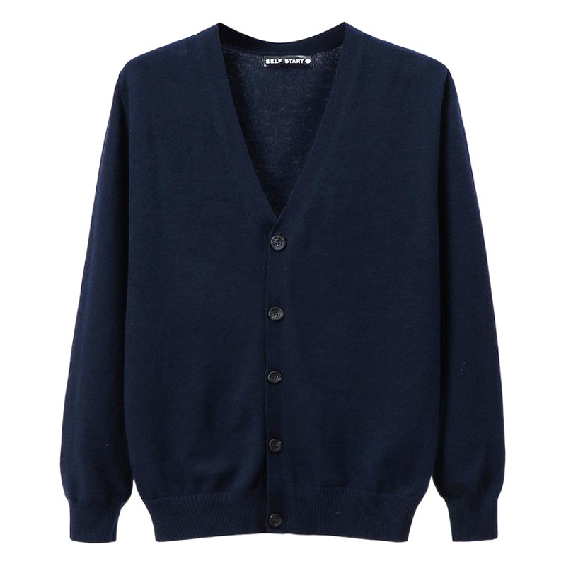Men's New Autumn and Winter Products 100% Pure Cotton Men's Sweater Knitted Cardigan Slim Long-Sleeved Korean Style V-Neck Casual Jacket