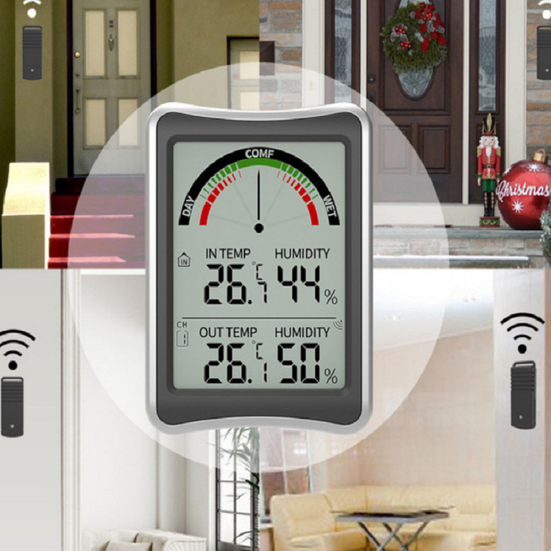 新款室内室外双通道温湿度计室外测温发射器电子远程无线温湿度计