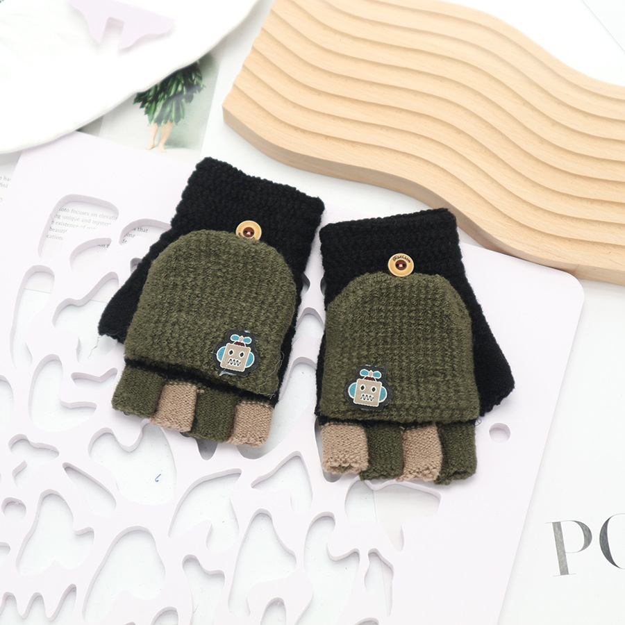 Guantes de invierno de medio dedo para niños niños niños niños niñas estudiantes lindos guantes de peluche de dibujos animados