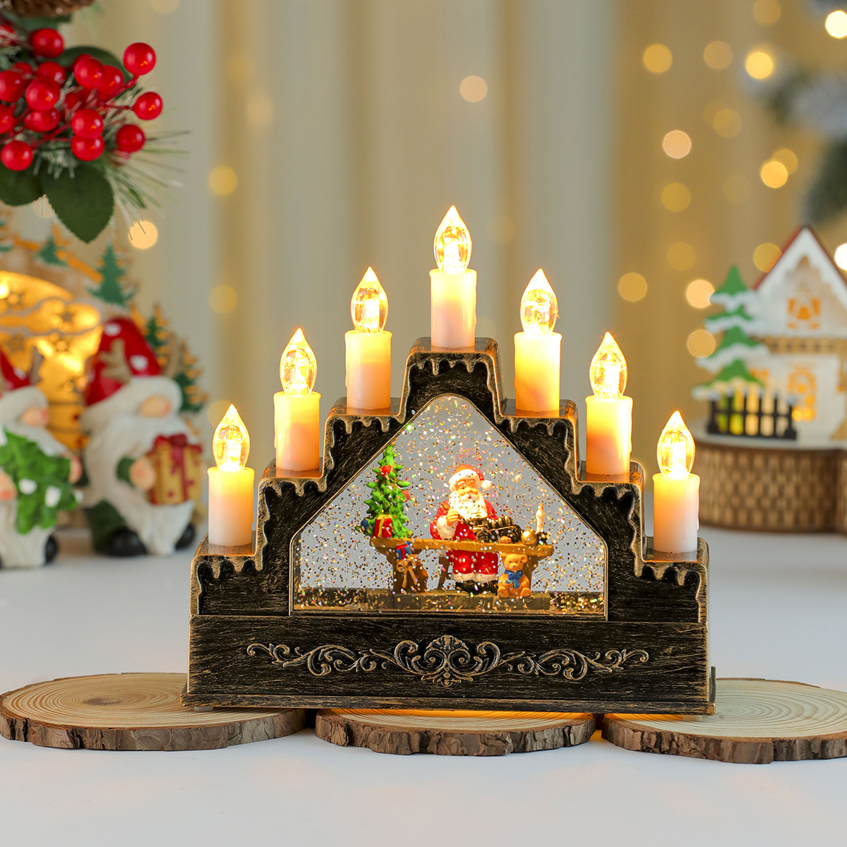 Nuevos productos creativos Inyección de agua Caja de música giratoria Luz de velas Decoración de la ventana del hogar del hotel Regalos de Navidad