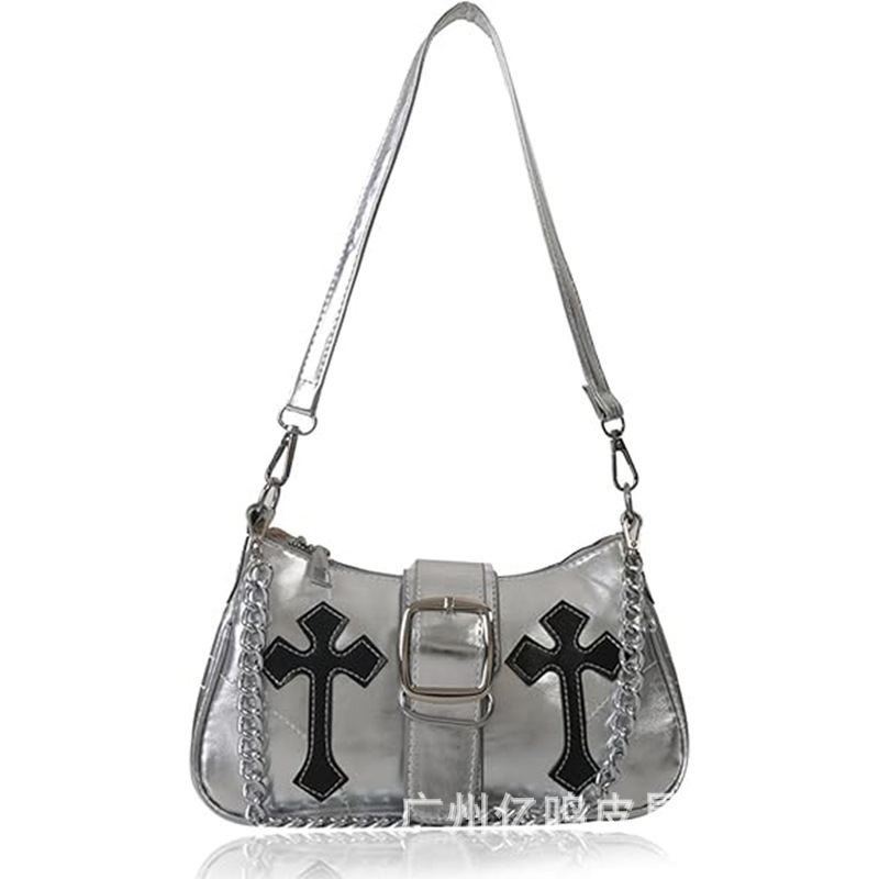 Women's Shoulder Bag Retro Punk Cross Pattern Pu Leather Wallet Small Gothic Underarm Handbag Hot Style