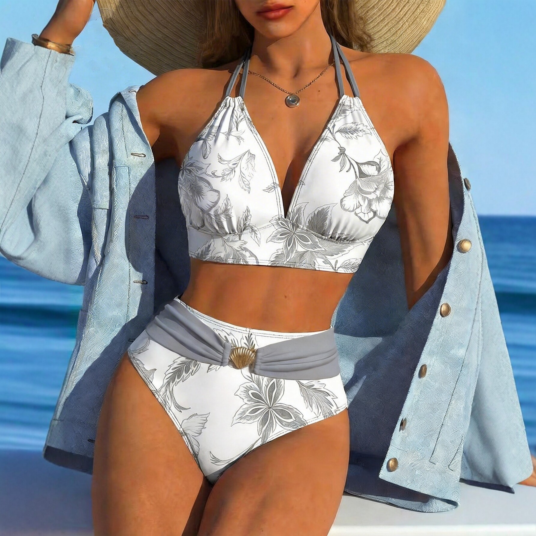 2026新款亚马逊分体泳衣女欧美时尚修身海边比基尼两件套Swimwear