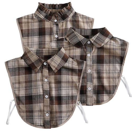 New style cotton plaid short shirt collar decorative pointed collar shirt fake collar
