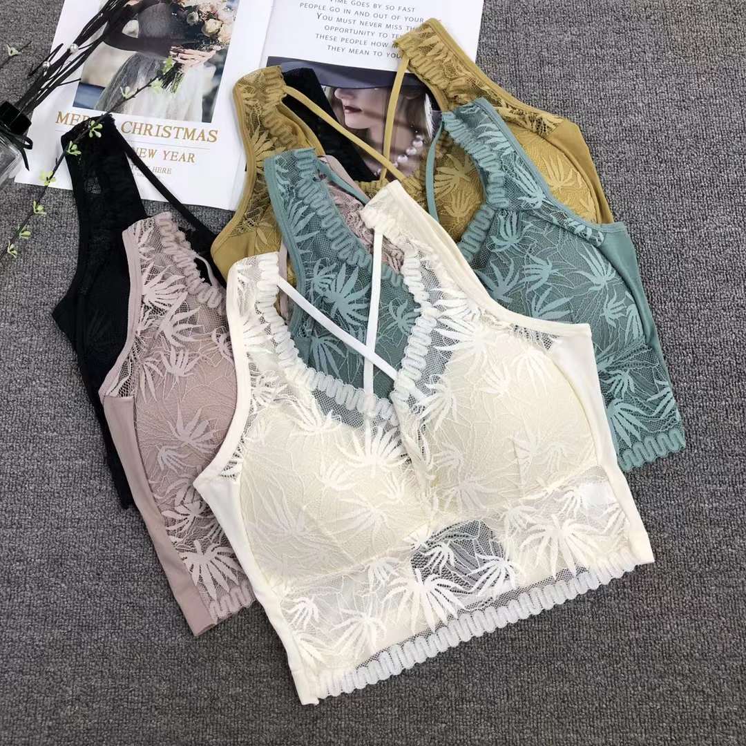 Nueva inconsútil alta elástico Sling encaje belleza de las mujeres chaleco inalámbrico yoga sujetador ropa interior deportiva lote