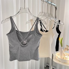 20575新款美背吊帶帶胸墊女一體式內搭背心女帶胸墊純色美背吊帶