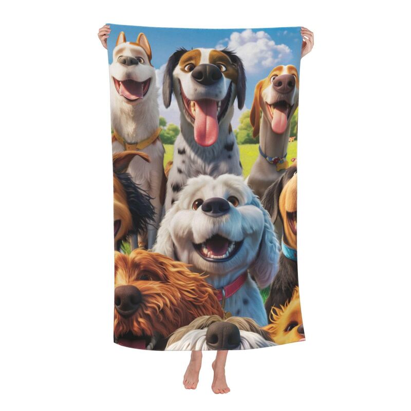 Funny selfie dog beach towel suitable for ladies girls children and men cartoon dog bath towel printed swimming pool