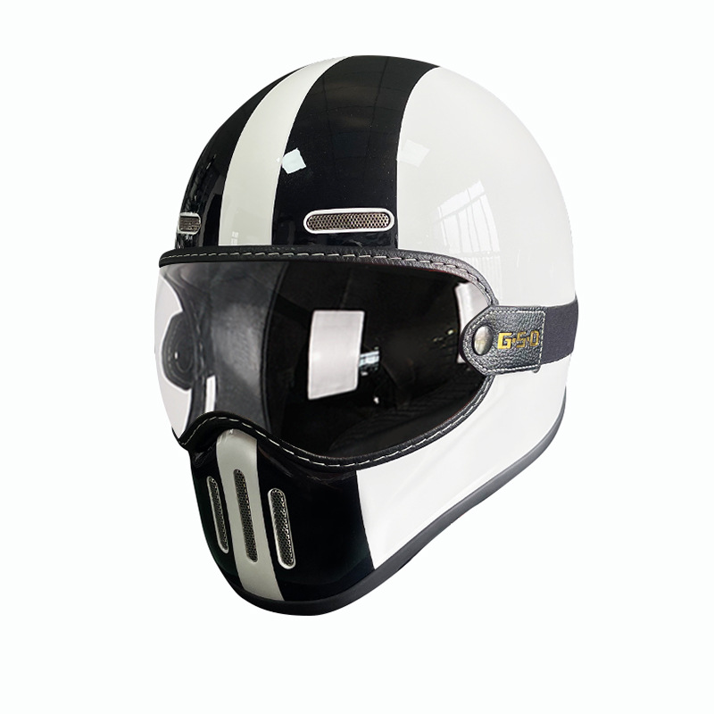 Motorbike Helmet, Motuoche Motosiklet kaskı (dəbilqə) - black-and-white-white-transparent-lens-m55-56