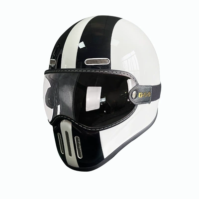 Helmet Full-Face Electric Motorcycle Helmet for, Motosiklet kaskı (dəbilqə) - black-and-white-white-transparent-mirror-m55-56