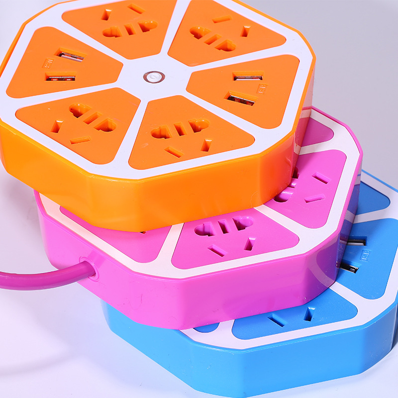 4USB caja de regalo de color recargable comercio exterior exportación creativa nueva recarga hexagonal zócalo de fruta disco