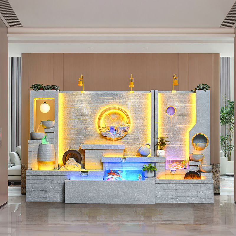 大型水幕墙背景墙假山流水喷泉客厅室内屏风庭院循环瀑布景观摆件