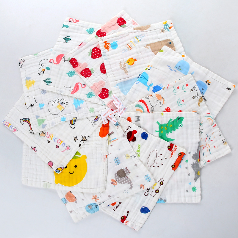 批发25*25棉方巾高密六层泡泡纱口水巾小毛巾吸水加厚柔软手帕