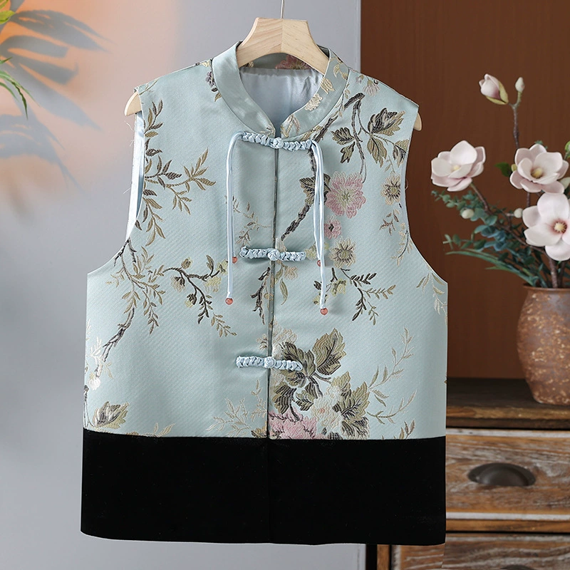 Китайский стиль, костюм Тан без рукавов, модный элегантный ретро-жилет на пуговицах, свободный новый жилет с воротником-стойкой в ​​национальном стиле