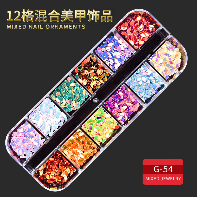 Juego completo transfronterizo de 12 compartimientos de remaches de metal, diamantes de imitación, Xingyue, piezas de concha de diamantes, accesorios para uñas, adornos para uñas