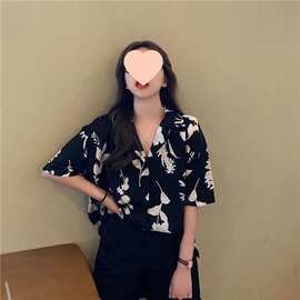 港风衬衫女装夏季2026新款韩版上衣设计感宽松大码200斤短袖衬衣
