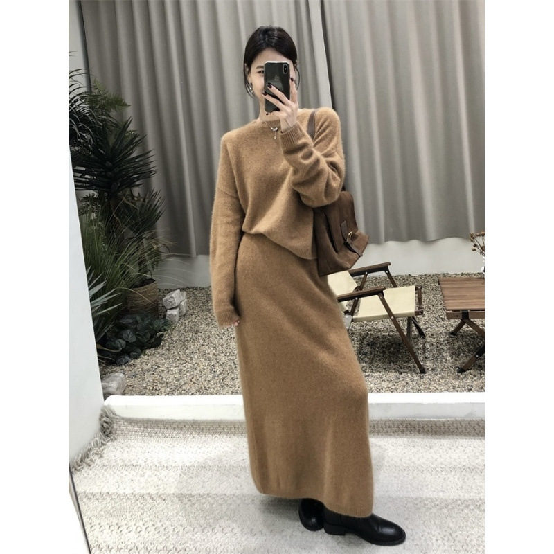 高级感慵懒针织套装裙女2025秋冬新款温柔风时尚毛衣半身裙两件套|undefined