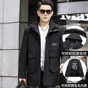 2023 lazy rabbit fur liner hooded fox fur collar fur integrated fur thickened overcoat coat HJ23095