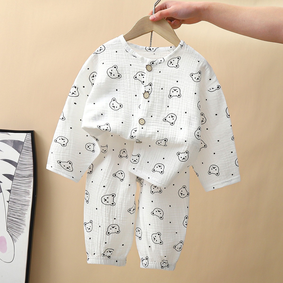 Children's Pure Cotton Pajamas Baby Class a Double-Layer Gauze Home Clothes Kidsren's Thin 100 Cotton Air-Conditioned Clothes Pajamas Set