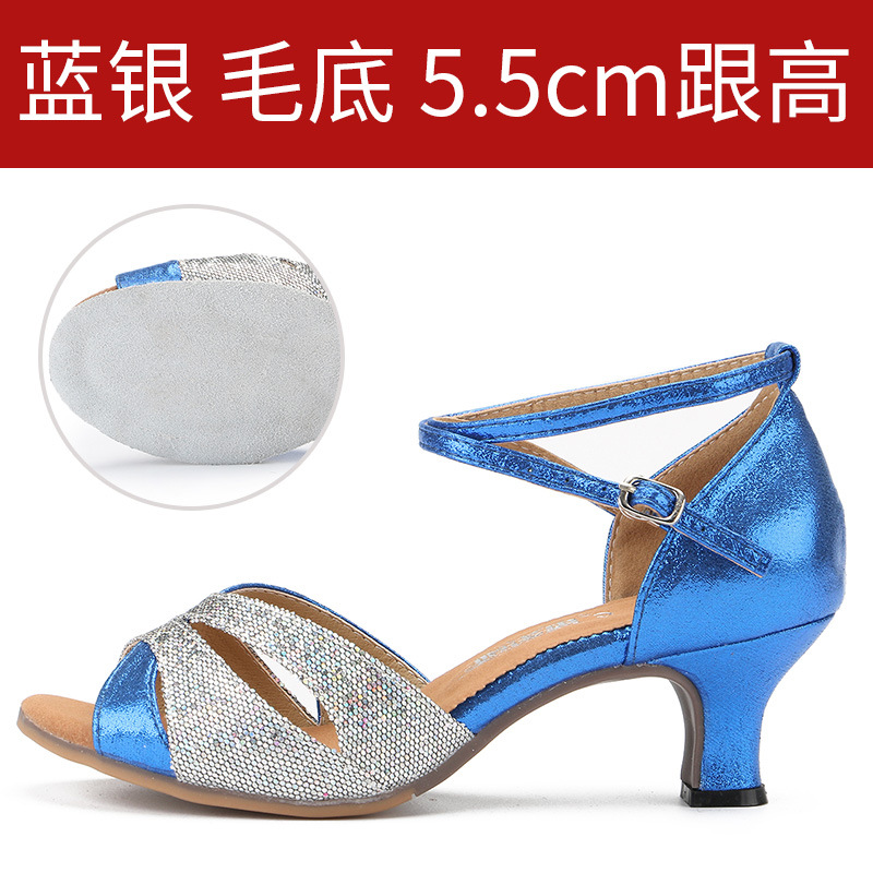 Zapatos de baile latino de piel de oveja de las mujeres adultas zapatos de baile de tacón medio de fondo suave zapatos de baile cuadrados sociales sandalias