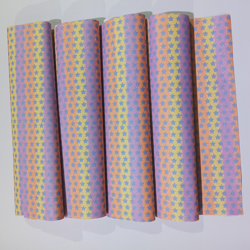 新款彩虹渐变格利特皮革金葱皮革 印花金葱闪粉PU格利特皮革DIY