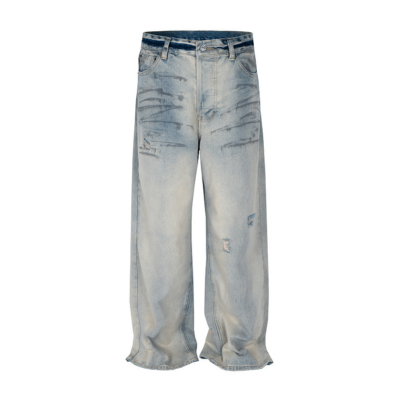 1981m Ripped Washed Whiskered Jeans for Men and Women Spring Loose Straight Casual Pants 1981m Ripped Washed Whiskered Jeans for Men and Women Spring Loose Straight Casual Pants