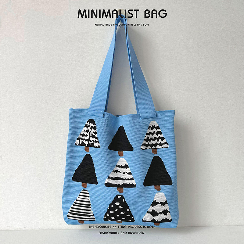 Estilo coreano de dibujos animados creativo árbol de Navidad bolso de punto de las mujeres de moda versátil de gran capacidad estudiante bolsa de compras bolsa de hombro