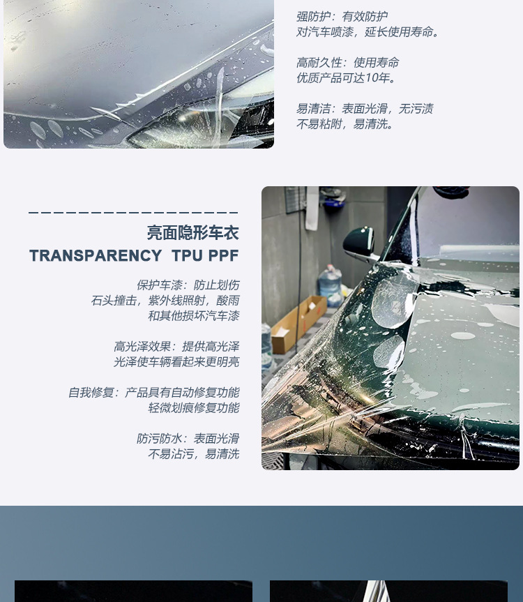 TPU invisible car wrap, paint protection film, transparent film, self-healing, high-stain-resistant coating, enhances gloss, car film, sold in full rolls