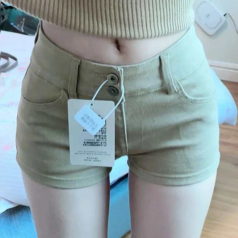 American-Style Spicy Girl Khaki Versatile High-Waisted Denim Shorts for Women, 2026 Spring New Casual Slim-Fit Hip-Hugging Hot Pants American-Style Spicy Girl Khaki Versatile High-Waisted Denim Shorts for Women, 2026 Spring New Casual Slim-Fit Hip-Hugging Hot Pants