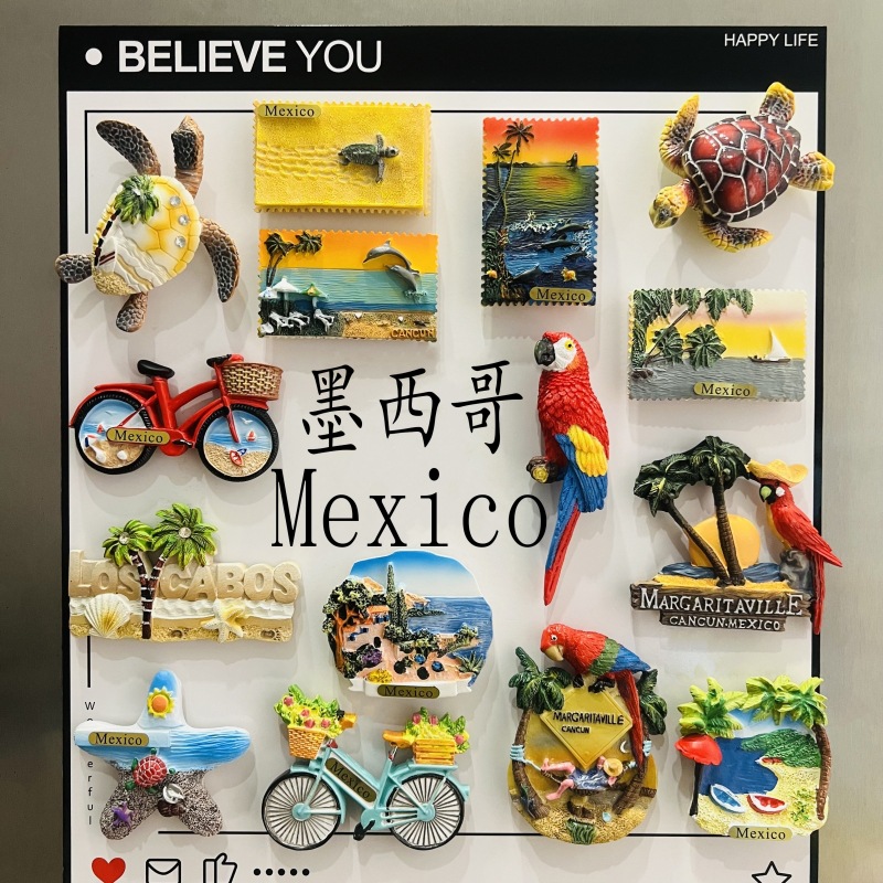 墨西哥坎昆奇琴伊察科苏梅尔岛巴亚尔塔港旅游纪念礼物磁力冰箱贴