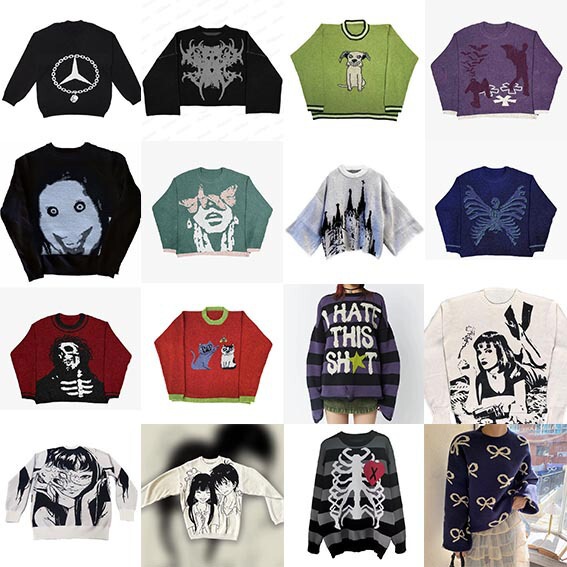 Harajuku Cross-Border Autumn and Winter Trendy Round-Neck Loose-Fitting Anime Jacquard Unisex Subculture Long-Sleeve Sweater Wholesale Harajuku Cross-Border Autumn and Winter Trendy Round-Neck Loose-Fitting Anime Jacquard Unisex Subculture Long-Sleeve Sweater Wholesale