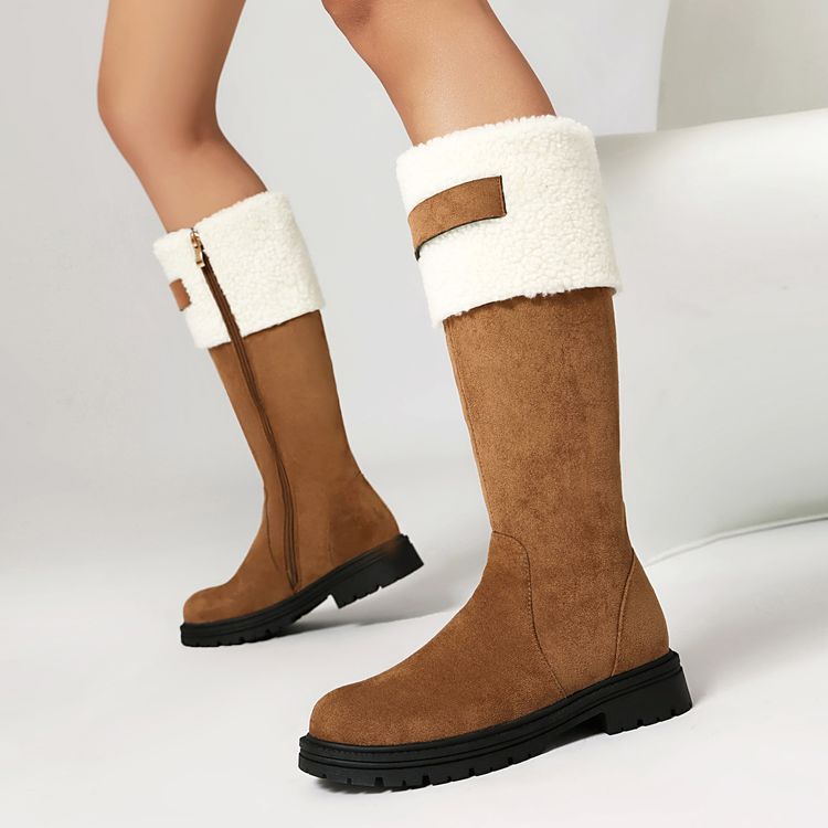 [New Style] 24 Winter Warm Knee Boots Foreign Trade Large Size Women's Shoes 34-48 Suede Waterproof Platform Women's Boots