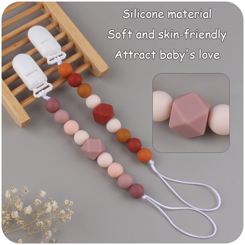 Nuevos suministros para bebés Cadena de chupete de silicona calmante bebé 14mm octogonal mordedura de silicona cadena anti-caída molar