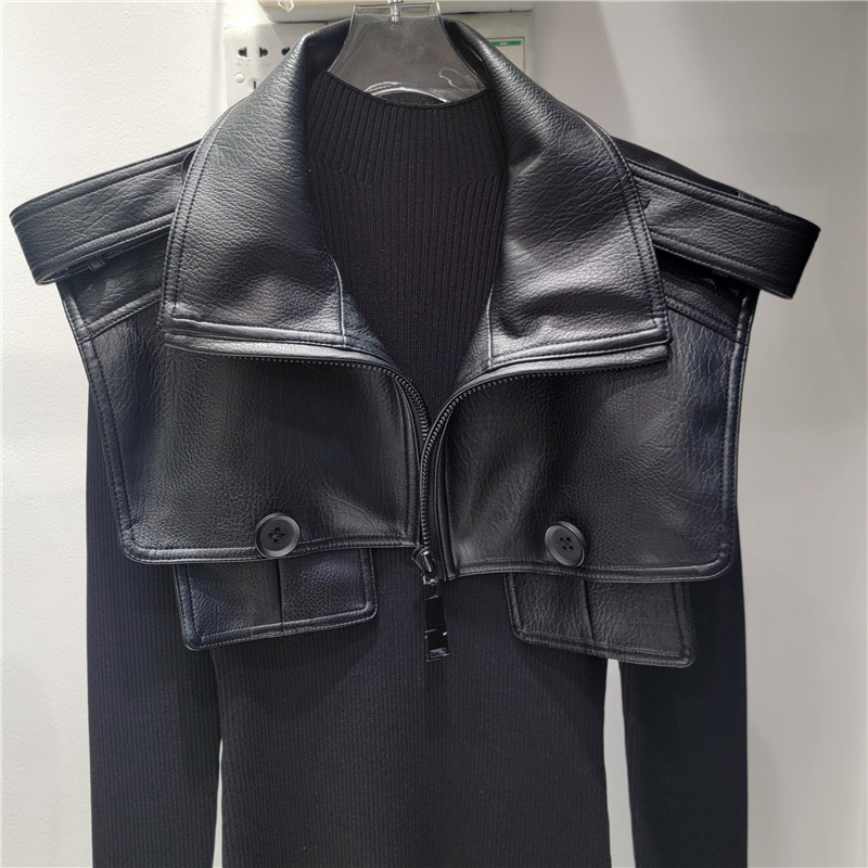 2025 otoño nuevo diseño de botón de bolsillo falso de cuello alto sin mangas super corto pu piel de moda chaleco de calle chaleco