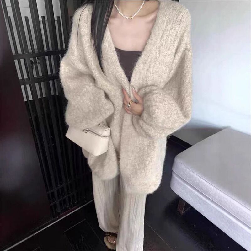 软糯韩系慵懒风气质时尚毛衣外套女秋冬宽松大码洋气感针织开衫女|undefined