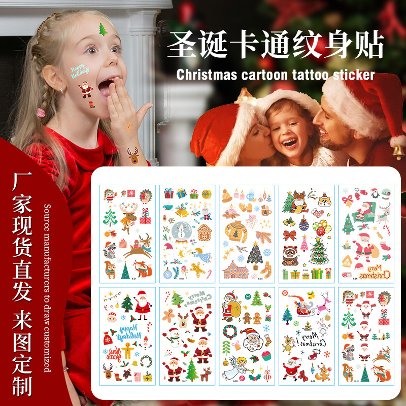 Cross-border New Cartoon Christmas Tattoo Sticker Holiday Party Santa Snowman Fun Party Temporary Sticker