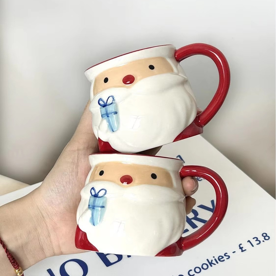Navidad tormentosa de nieve taza de cerámica encantadora con mango Qin Sheng taza de cerámica cubierta diaria