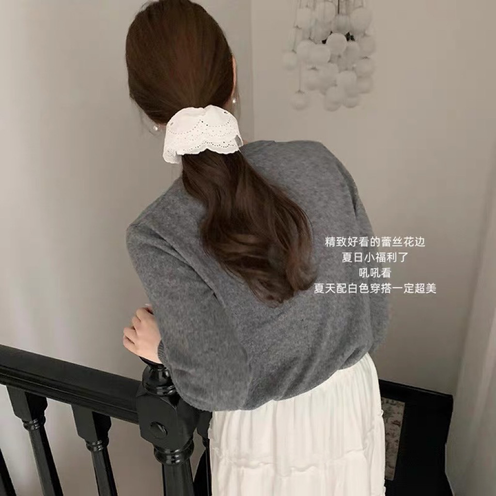 Atmosfera del sur de Francia 2025 primavera relajada delicada anillo de cabello de encaje tocado de cabello de cordón de cabello de alto elástico