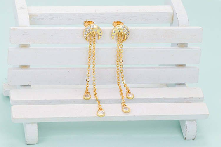 Zircon Inlay Material Earrings, Ear Studs Classification Korean Long Tassel Copper Earrings