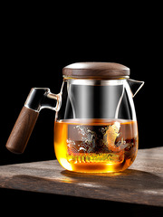 玻璃泡茶杯茶水分離胡桃木帶蓋水杯男女士辦公喝綠茶杯子木把