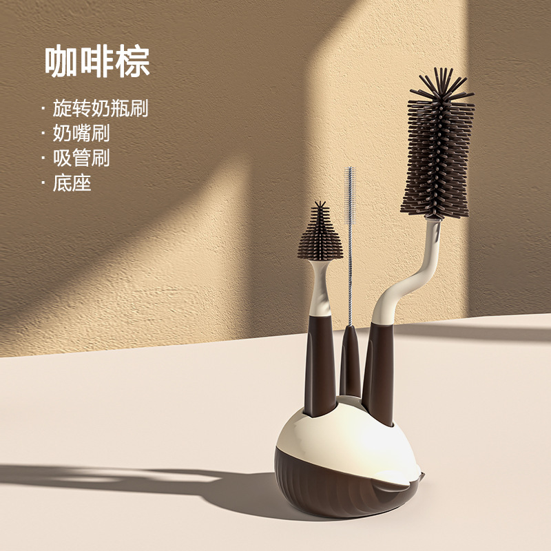 新生婴儿专用奶瓶刷清洁刷3件套装清洗奶瓶刷子多功能硅胶奶嘴刷|undefined