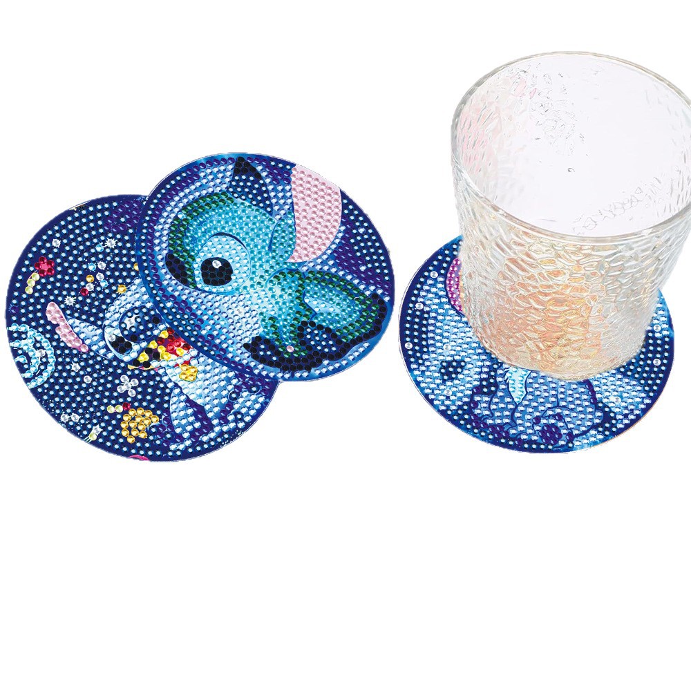 Posavasos redondo de pintura de diamantes AliExpress DIY con diamantes de imitación brillantes, decoración del hogar con soporte para tazas, patrón de dibujos animados con perlas, pintura DIY.