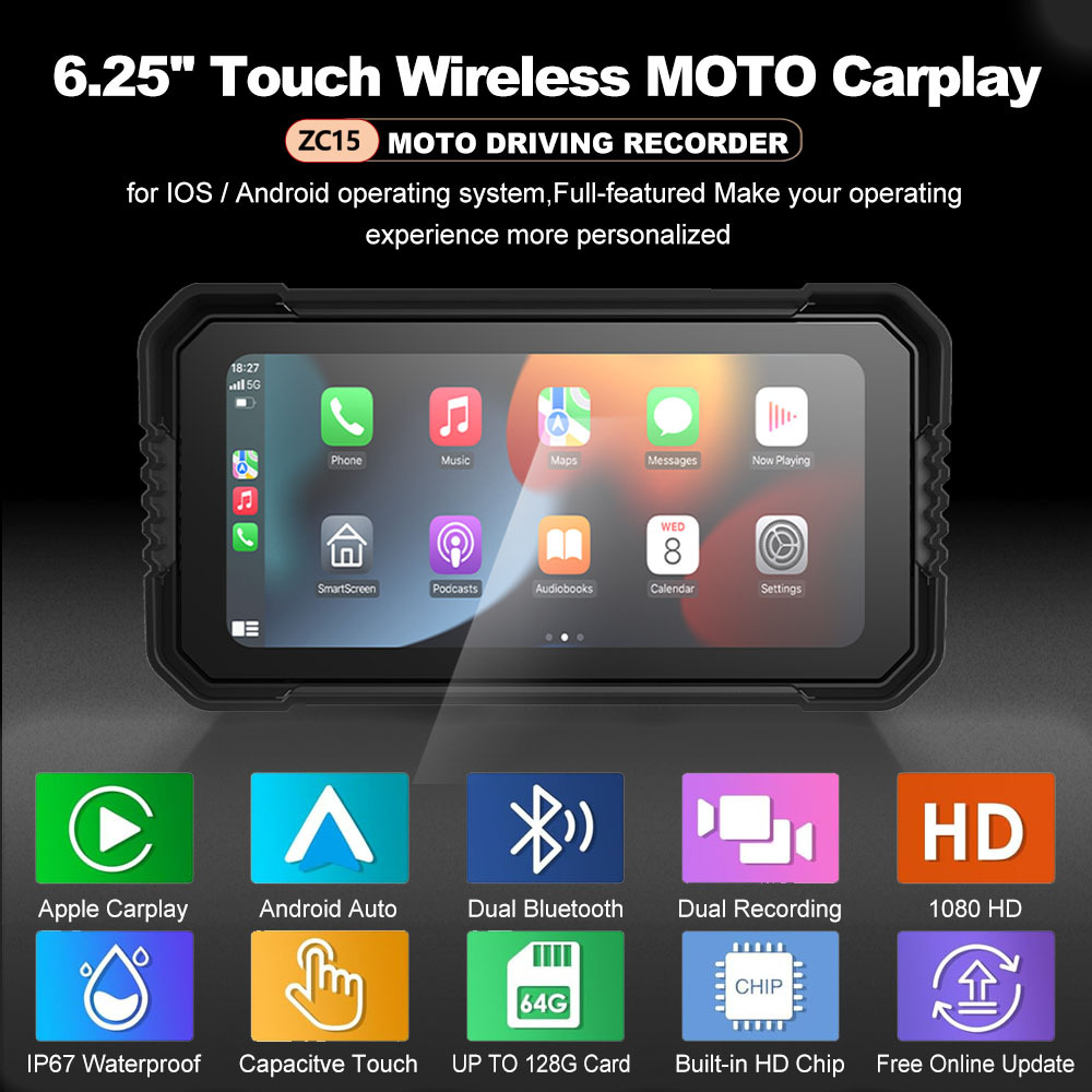 5/ 6.25inch Motorcycle Navigation Recorder Waterproof Smart Riding Carplay High-Definition Driving Recorder