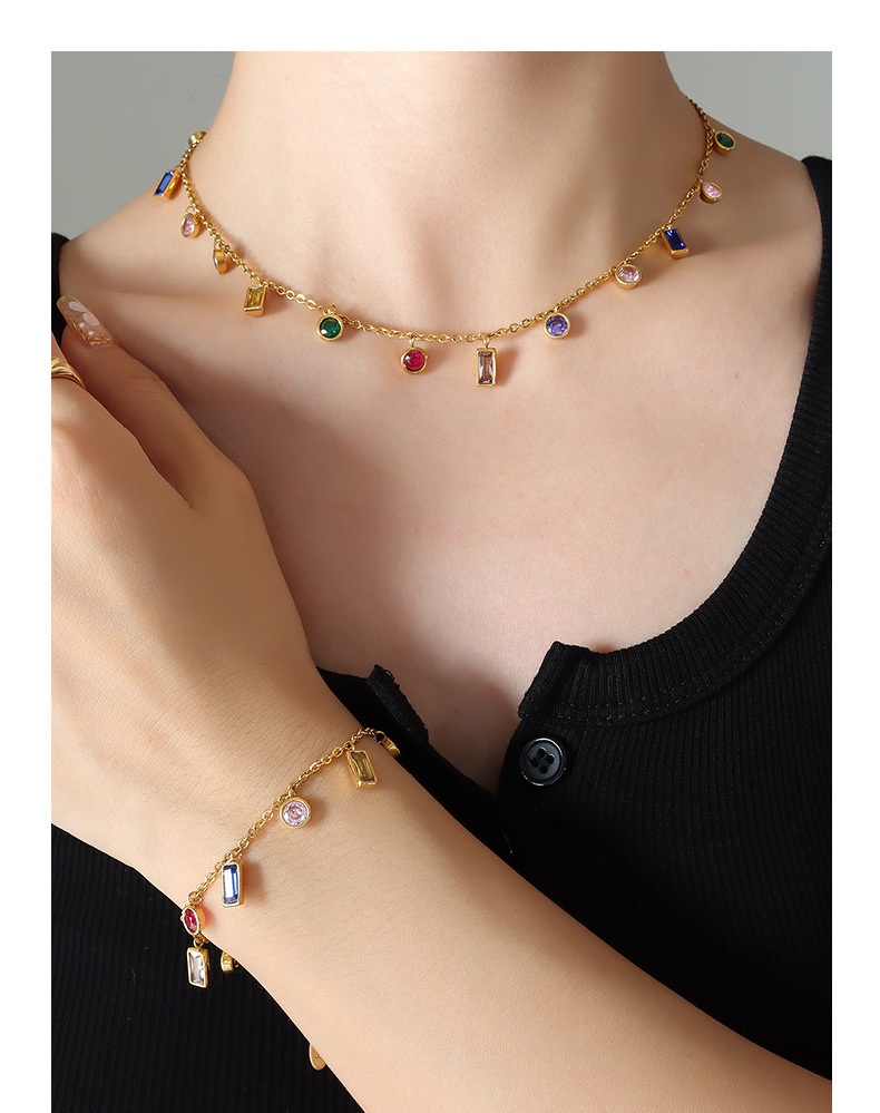 Fashion Square Titanium Steel Inlay Zircon Womenu0027S Bracelets Necklace